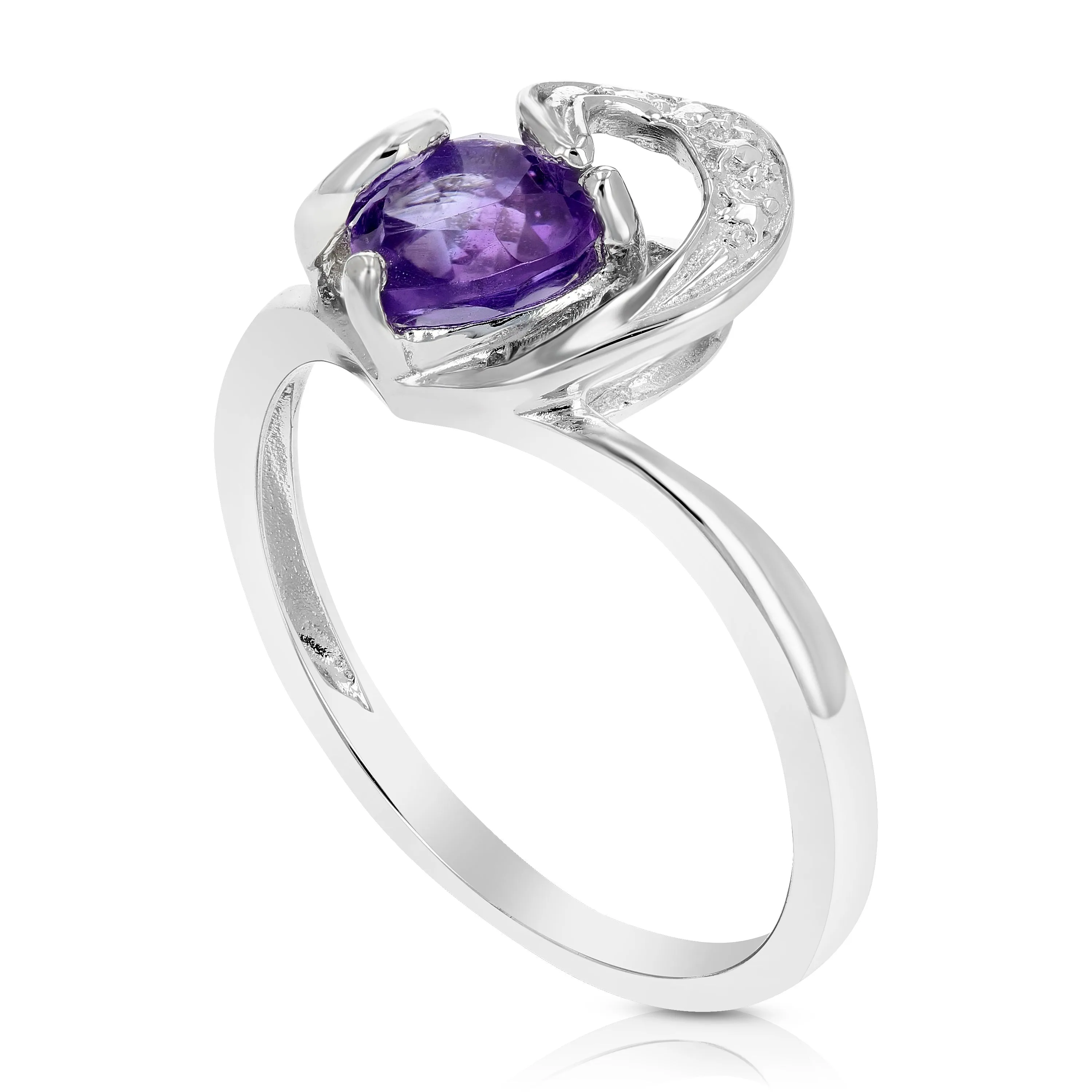 0.70 cttw Purple Amethyst Heart Ring .925 Sterling Silver with Rhodium 6 MM