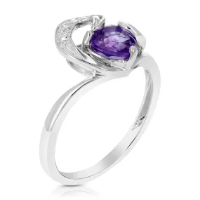 0.70 cttw Purple Amethyst Heart Ring .925 Sterling Silver with Rhodium 6 MM