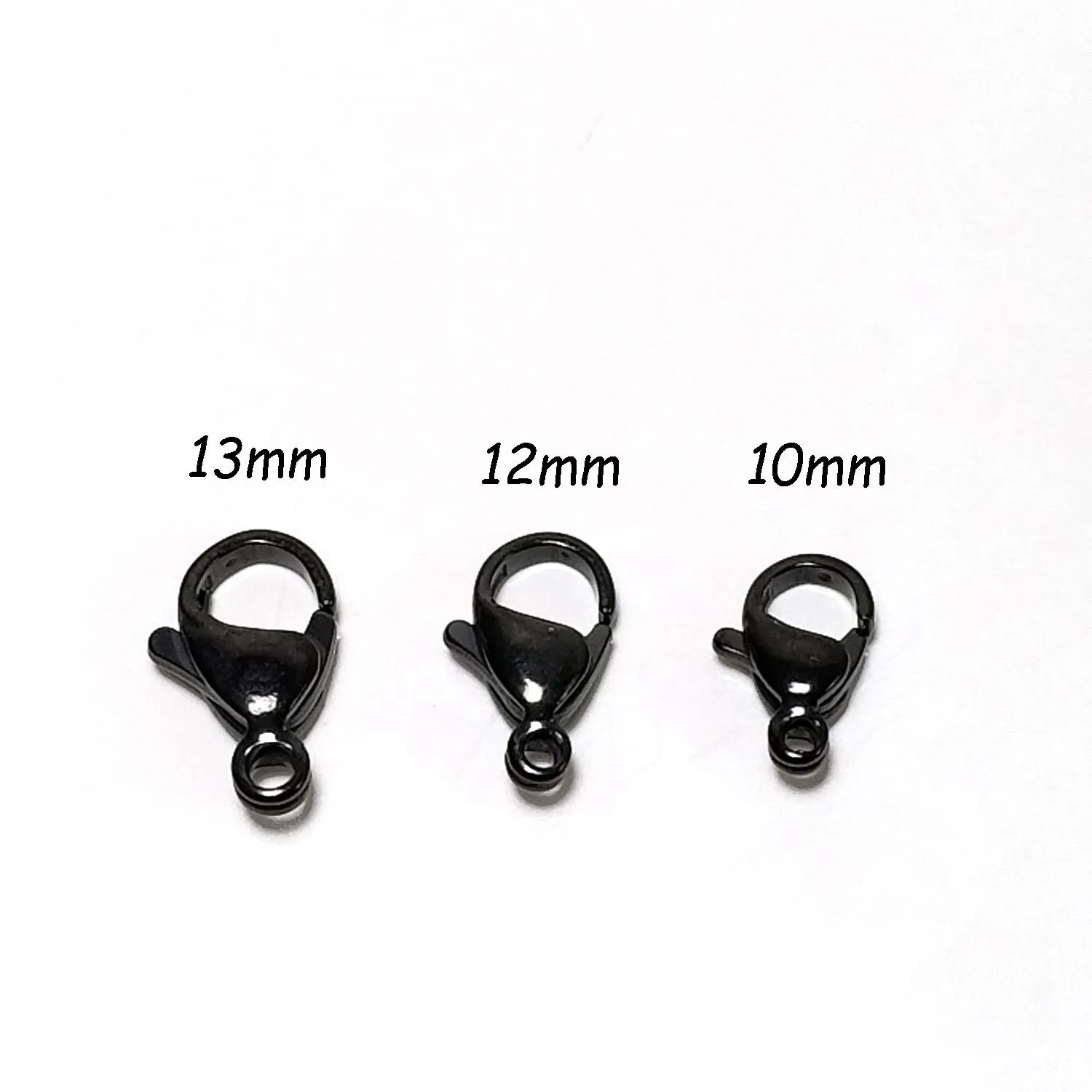 10mm Black Lobster Clasps, Stainless Steel, Lot Size 100 Clasps