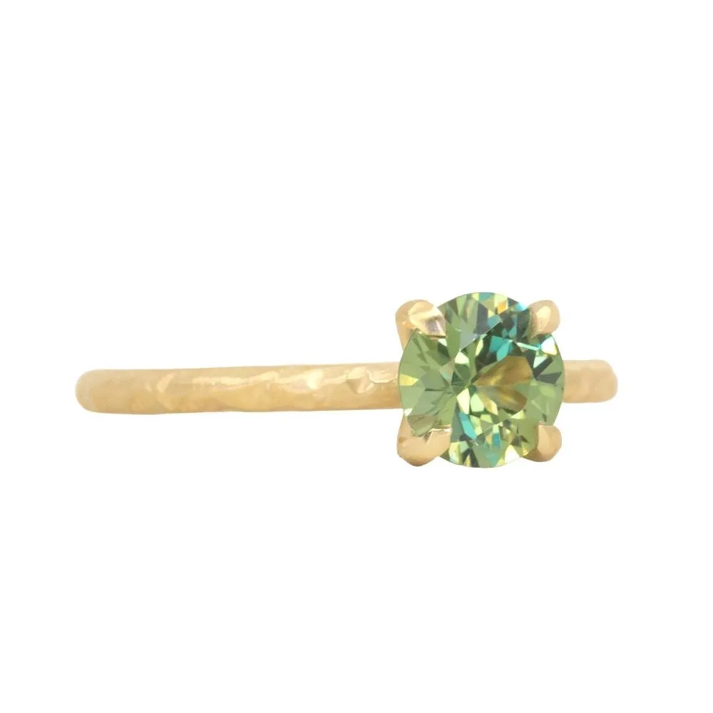 1.14ct Round Lime Green Madagascar Sapphire Evergreen Carved Solitaire in 18k Yellow Gold