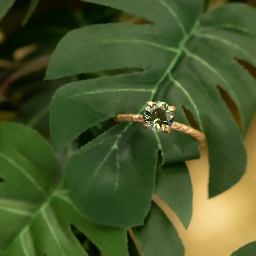 1.14ct Round Lime Green Madagascar Sapphire Evergreen Carved Solitaire in 18k Yellow Gold