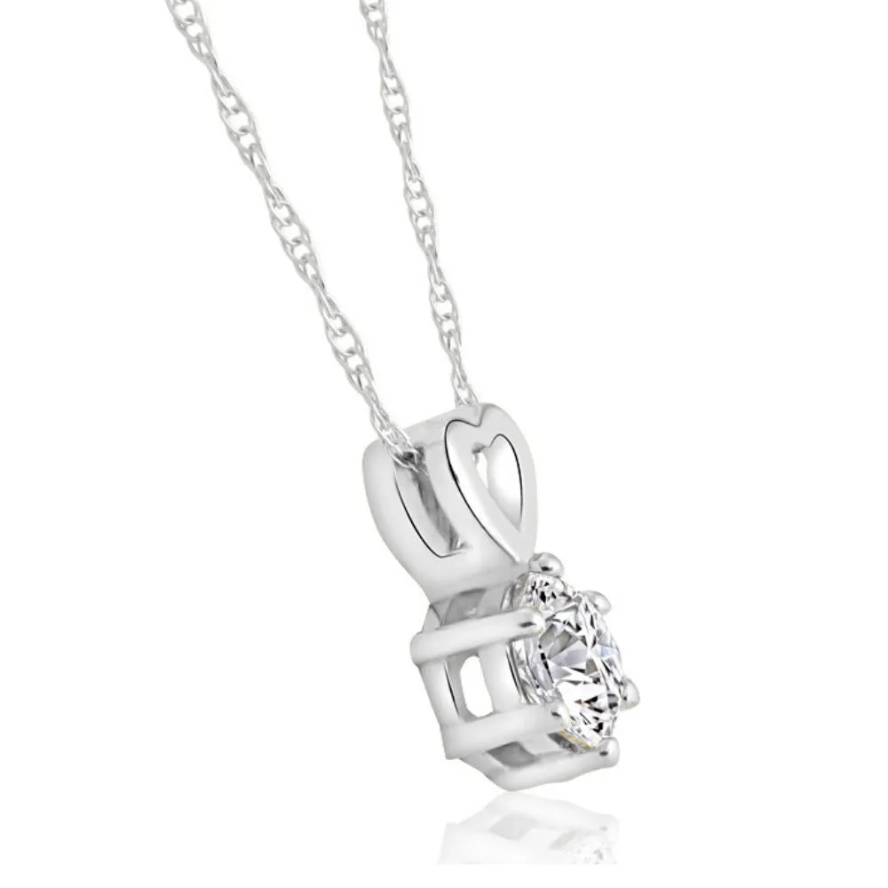 1/2Ct Diamond Solitaire Heart Pendant Necklace in White, Yellow, or Rose Gold