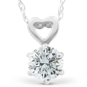 1/2Ct Diamond Solitaire Heart Pendant Necklace in White, Yellow, or Rose Gold