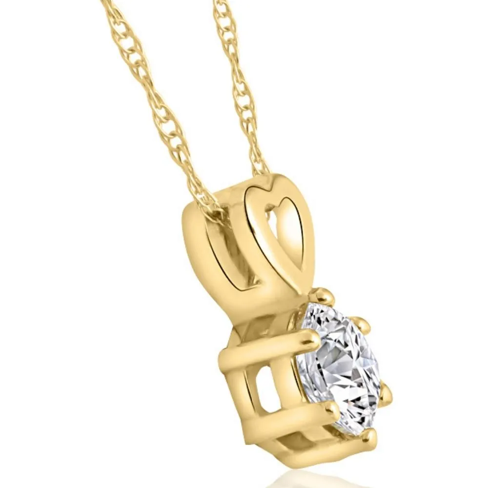 1/2Ct Diamond Solitaire Heart Pendant Necklace in White, Yellow, or Rose Gold