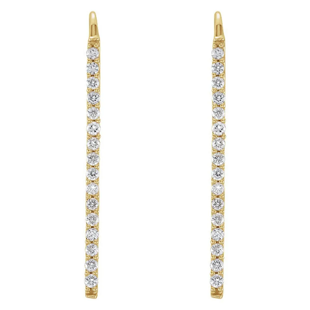 1.3 x 23mm 14k Yellow Gold 1/3 CTW (H-I, I1) Diamond Bar Earrings