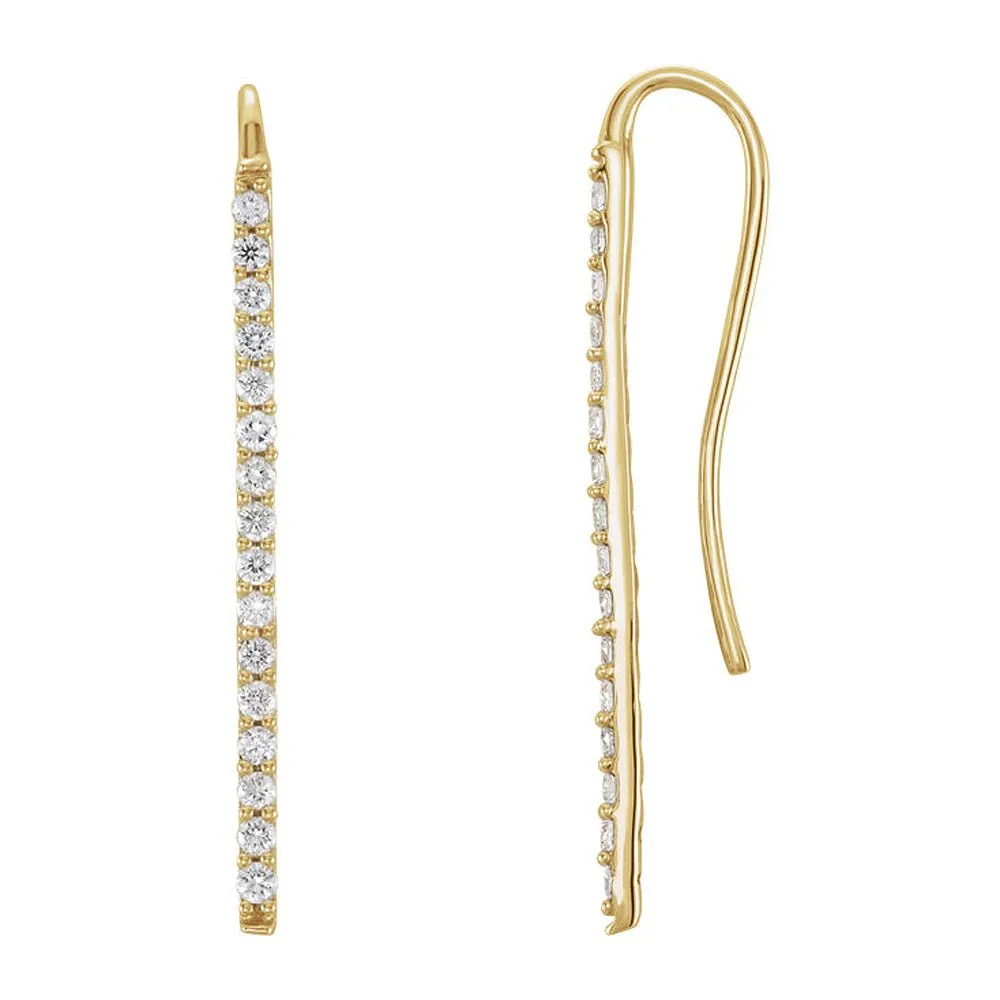 1.3 x 23mm 14k Yellow Gold 1/3 CTW (H-I, I1) Diamond Bar Earrings