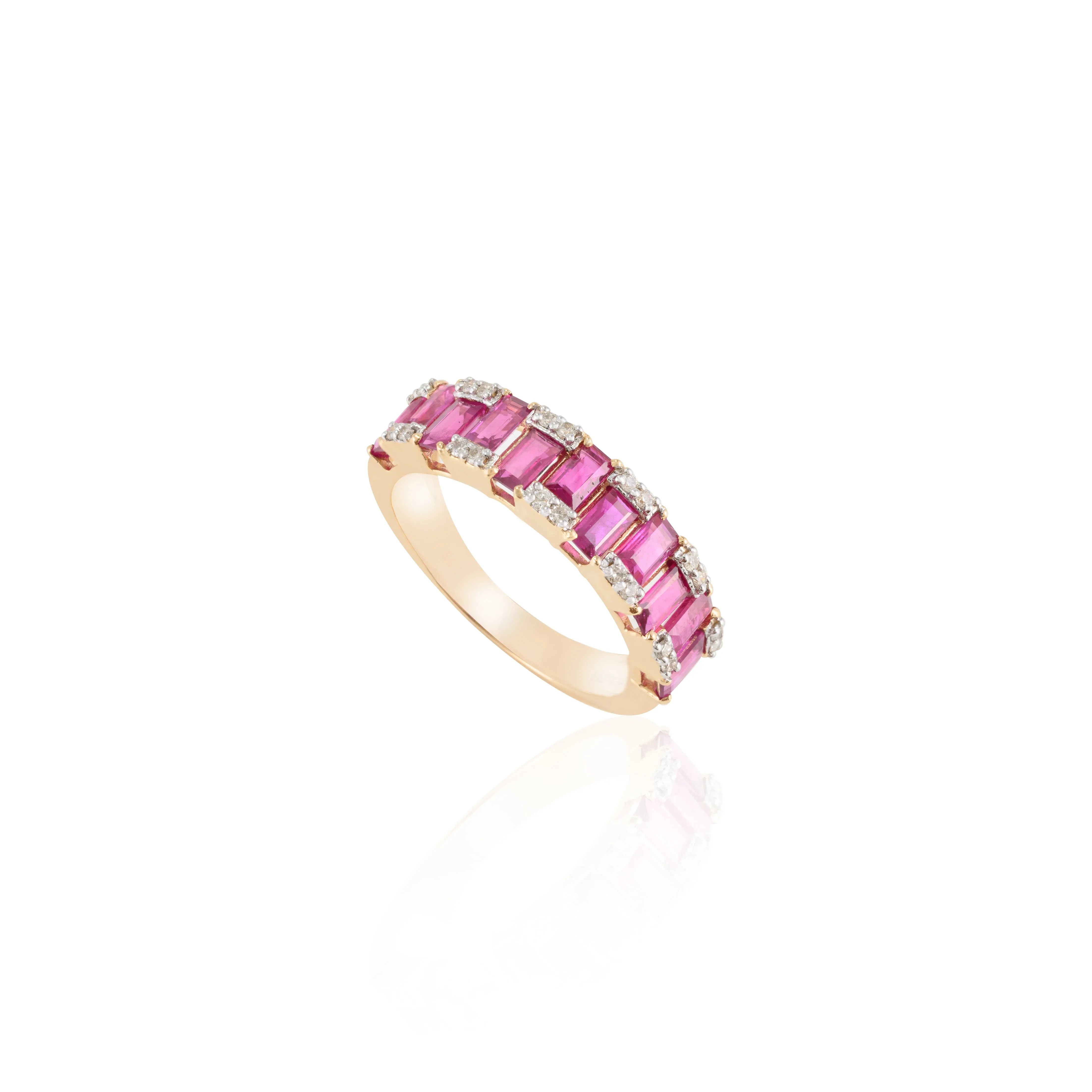 14K Gold Ruby Diamond Half Eternity Band