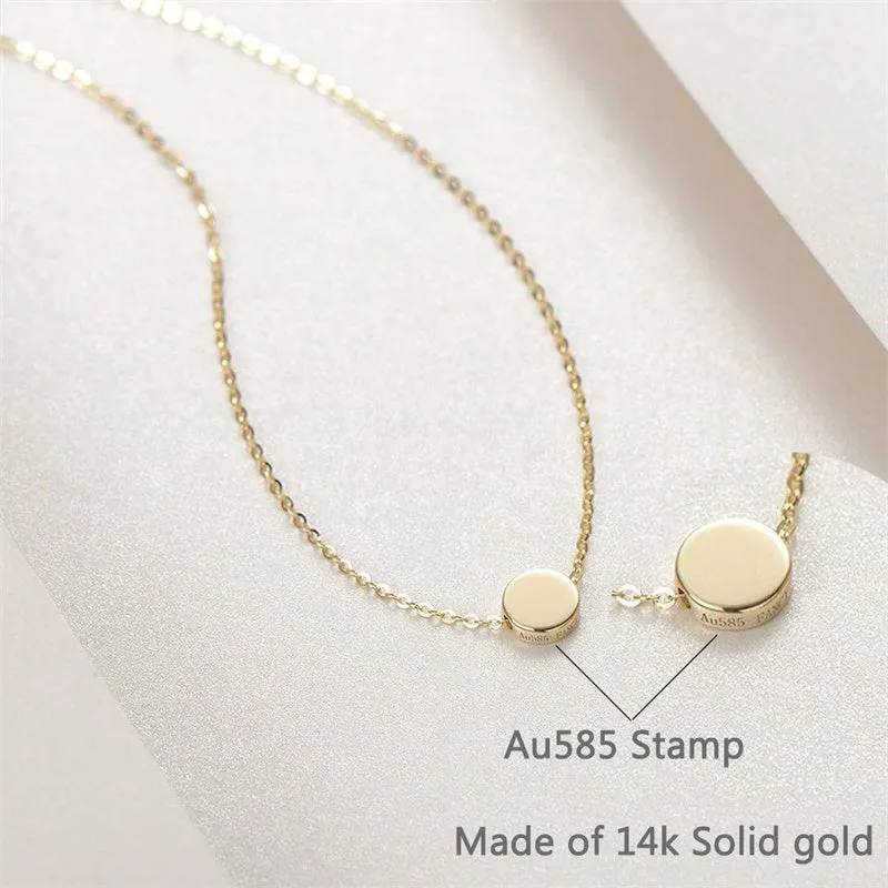 14K Gold Tiny Dot Round Small Coin Necklace Pendant Minimalist Dainty Fine Jewelry for Women Girls Teens