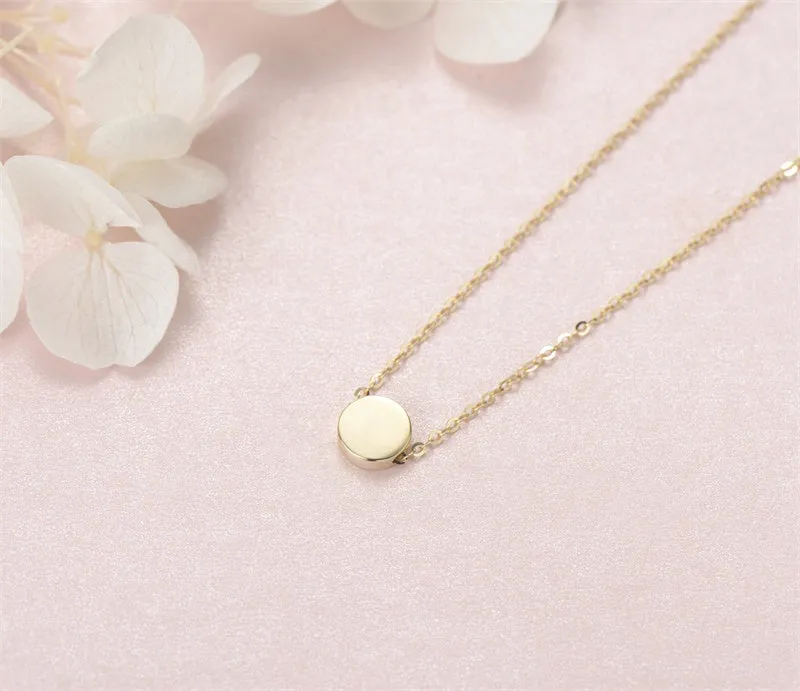 14K Gold Tiny Dot Round Small Coin Necklace Pendant Minimalist Dainty Fine Jewelry for Women Girls Teens