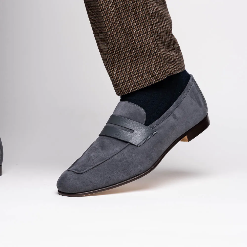 16-672-GRY Tippa Suede & Calfskin Penny Loafers Grey