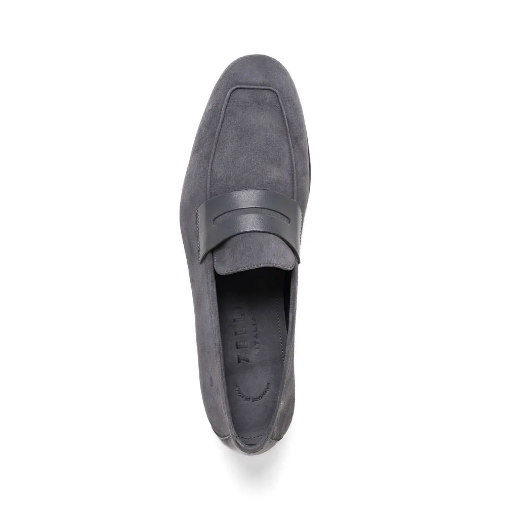 16-672-GRY Tippa Suede & Calfskin Penny Loafers Grey