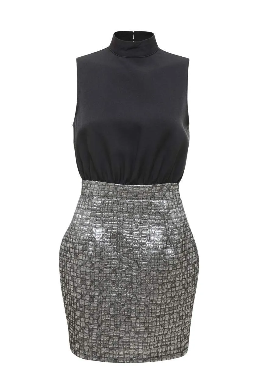 2 in 1 Metallic Skirt Dress