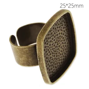 25x25mm antique bronze plated adjustable square cabochon base setting ring,ring blank,ring bezel, 10 pieces/lot