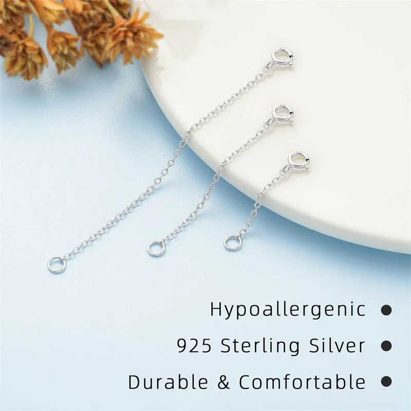 3 Pcs 925 Sterling Silver Necklace Extender Sterling Silver Chain Extenders for Necklaces Bracelet Extender