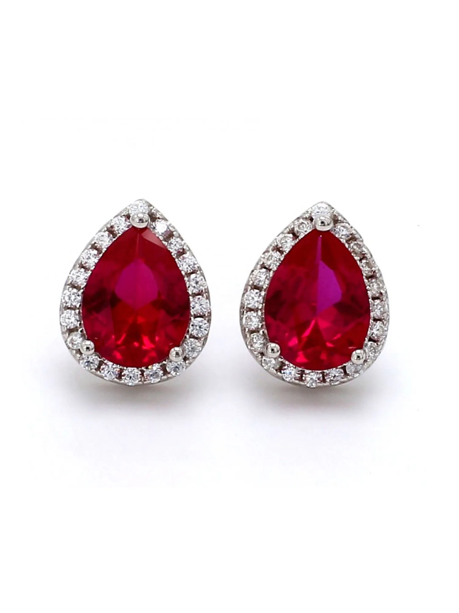 925 Sterling Silver Red Ruby Stud Earrings In Pear Shaped