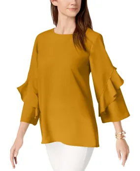 Alfani Women's Ruffled-Sleeve Zip-Back Top, Yellow (XXL)