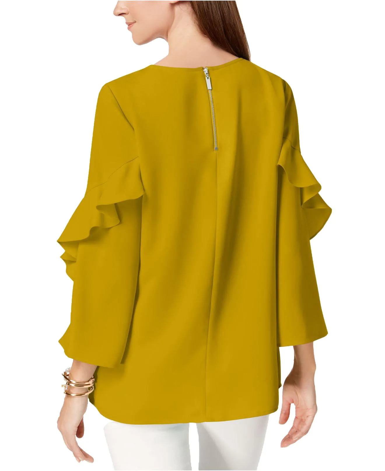 Alfani Women's Ruffled-Sleeve Zip-Back Top, Yellow (XXL)