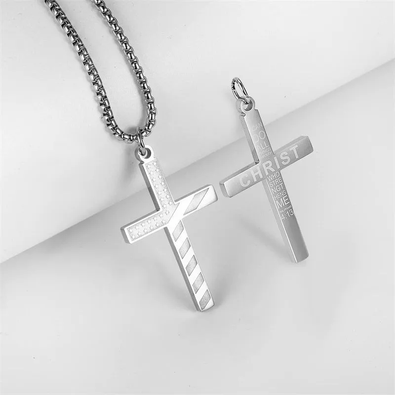 American Flag Cross Necklace for Men Patriotic Jewelry Stainless Steel Chain Religious Gift for Dad Boys