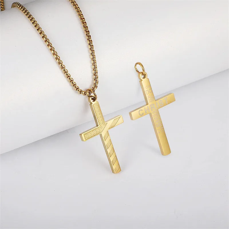 American Flag Cross Necklace for Men Patriotic Jewelry Stainless Steel Chain Religious Gift for Dad Boys