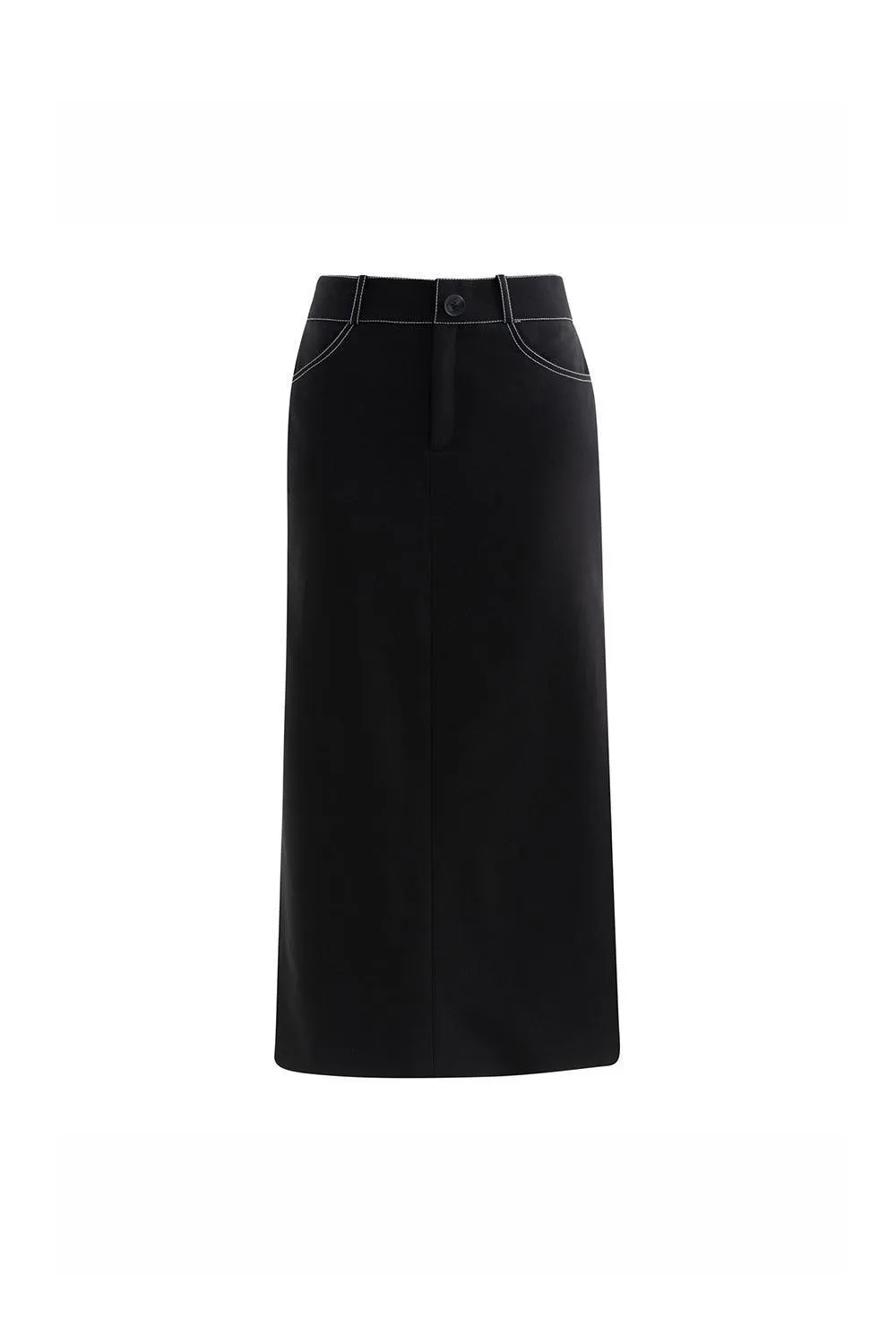 Andy Slit Front Zipper Twill Midi Skirt