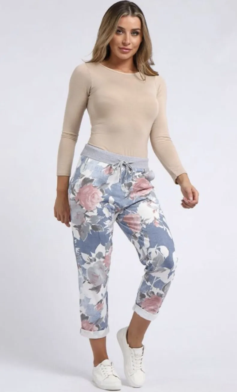 Anne   Kate Italian English Rose Light Denim Print Trouser 14-18