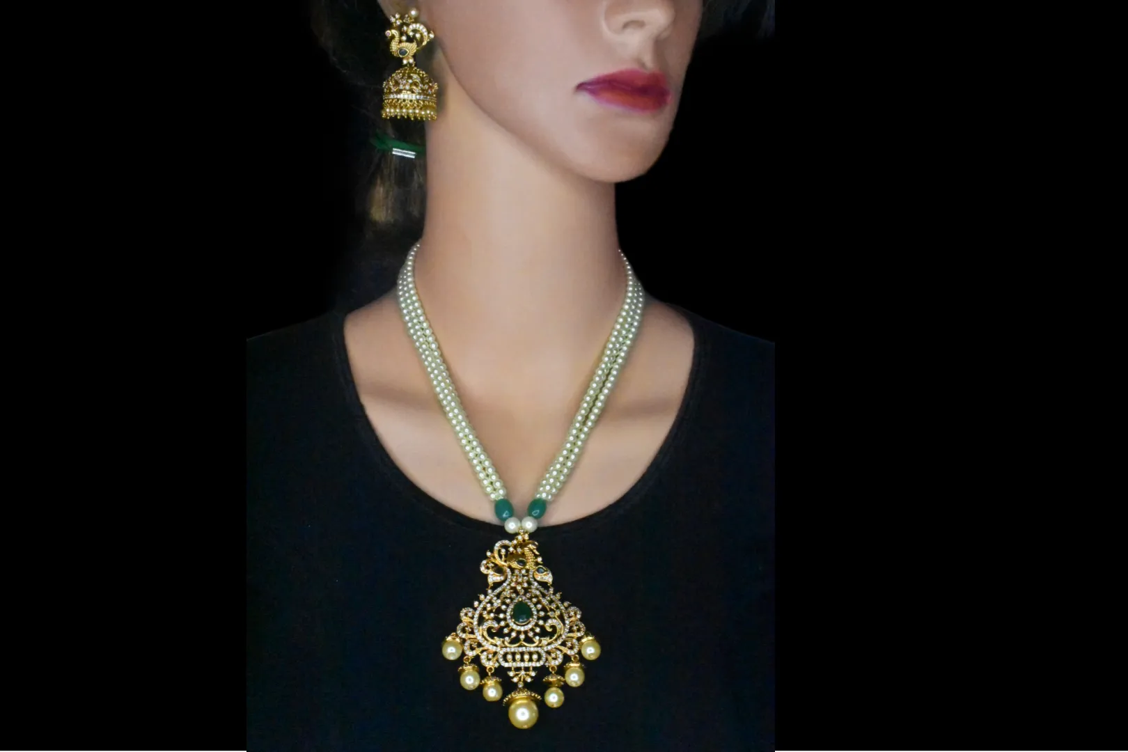 Antique Peacock Pendant With Pearls Necklace By Asp Fashion Jewellery