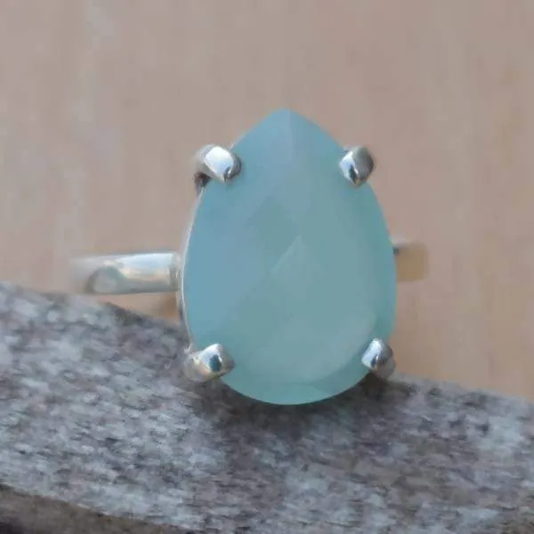 Aqua Ring, Blue Aqua Chalcedony Ring,925 Sterling Silver, Pear Facedet Aqua Chalcedony Ring,March Birthstone Ring,Gemstone Ring,Gift for her, Nickel Free, Handmade Jewelry