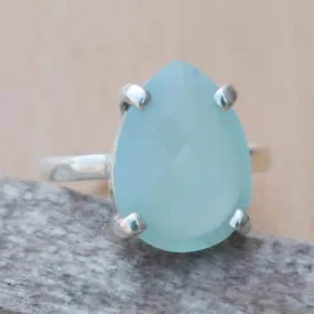 Aqua Ring, Blue Aqua Chalcedony Ring,925 Sterling Silver, Pear Facedet Aqua Chalcedony Ring,March Birthstone Ring,Gemstone Ring,Gift for her, Nickel Free, Handmade Jewelry