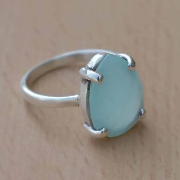 Aqua Ring, Blue Aqua Chalcedony Ring,925 Sterling Silver, Pear Facedet Aqua Chalcedony Ring,March Birthstone Ring,Gemstone Ring,Gift for her, Nickel Free, Handmade Jewelry