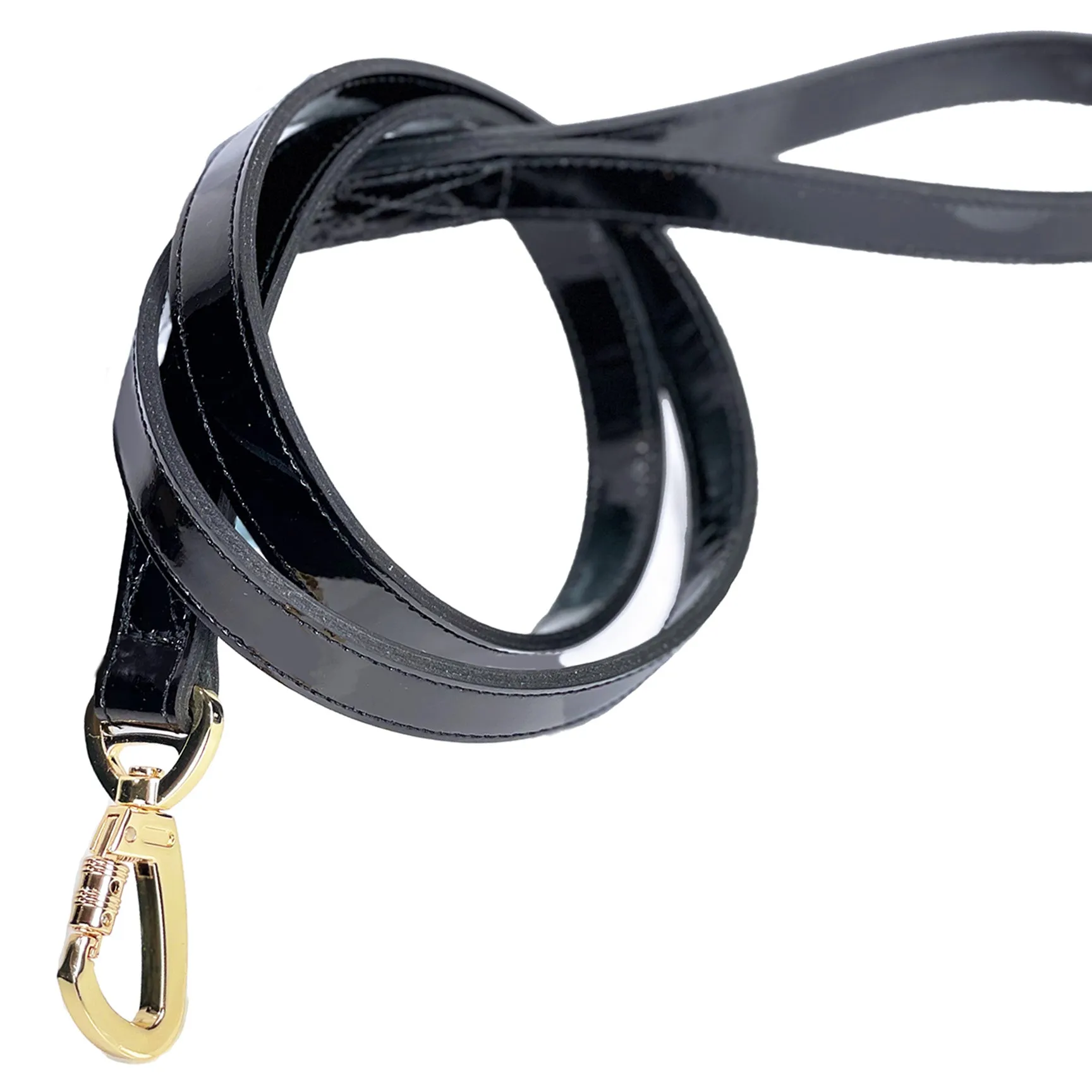 Art Deco Dog Leash in Black Patent & Gold