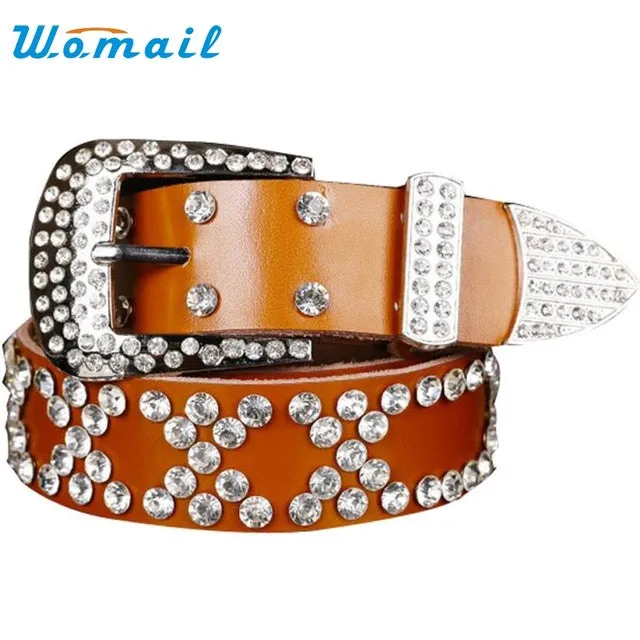 Atlas Western Cowgirl Bling Cowgirl Leather Belt Clear Rhinestone Crystak New224