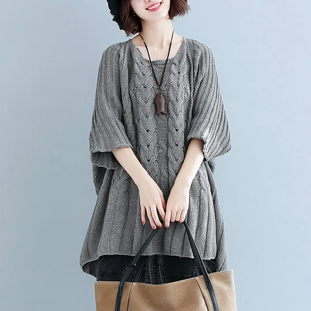 BABAKUD Crew Neck Knitted Casual Loose Thin Sweater