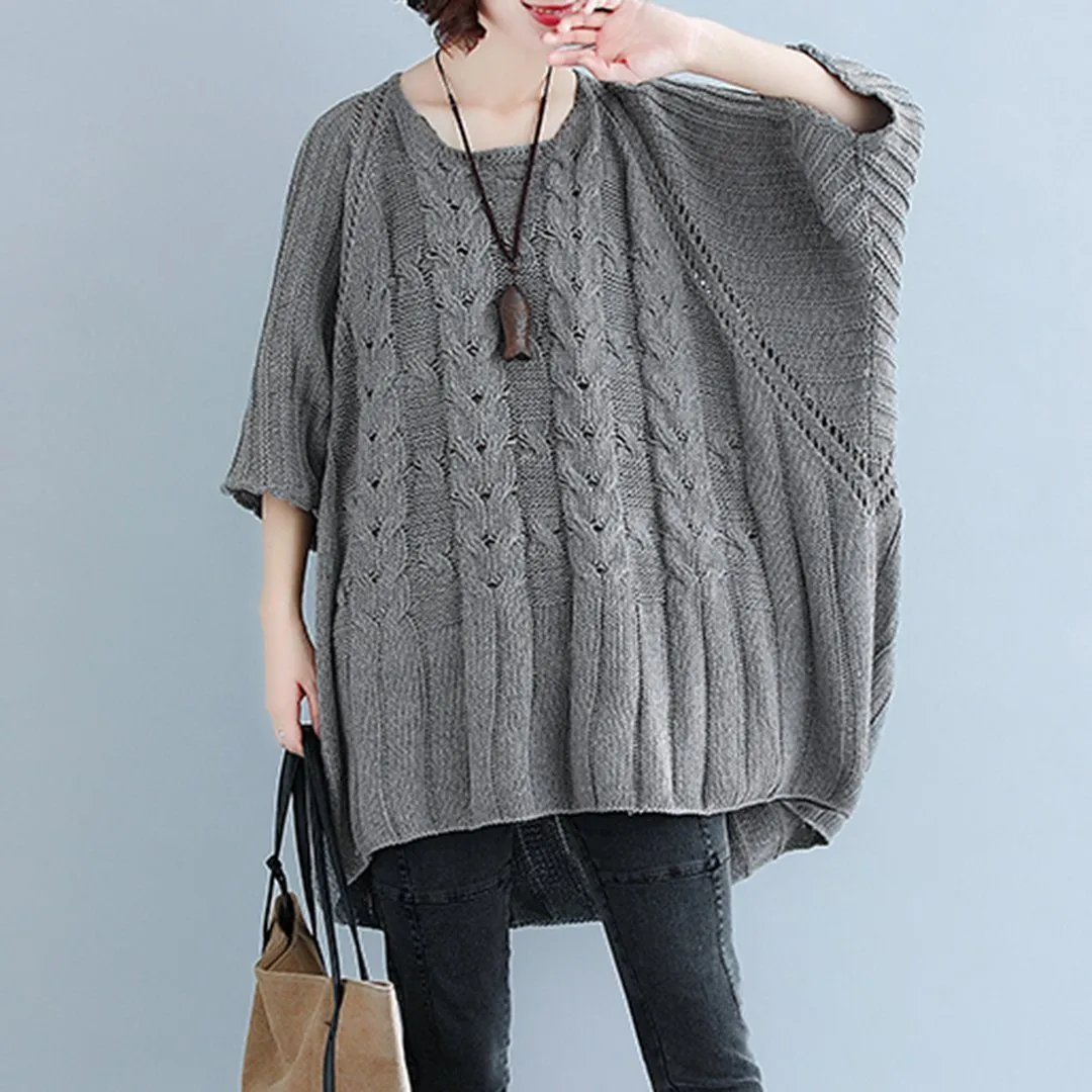 BABAKUD Crew Neck Knitted Casual Loose Thin Sweater