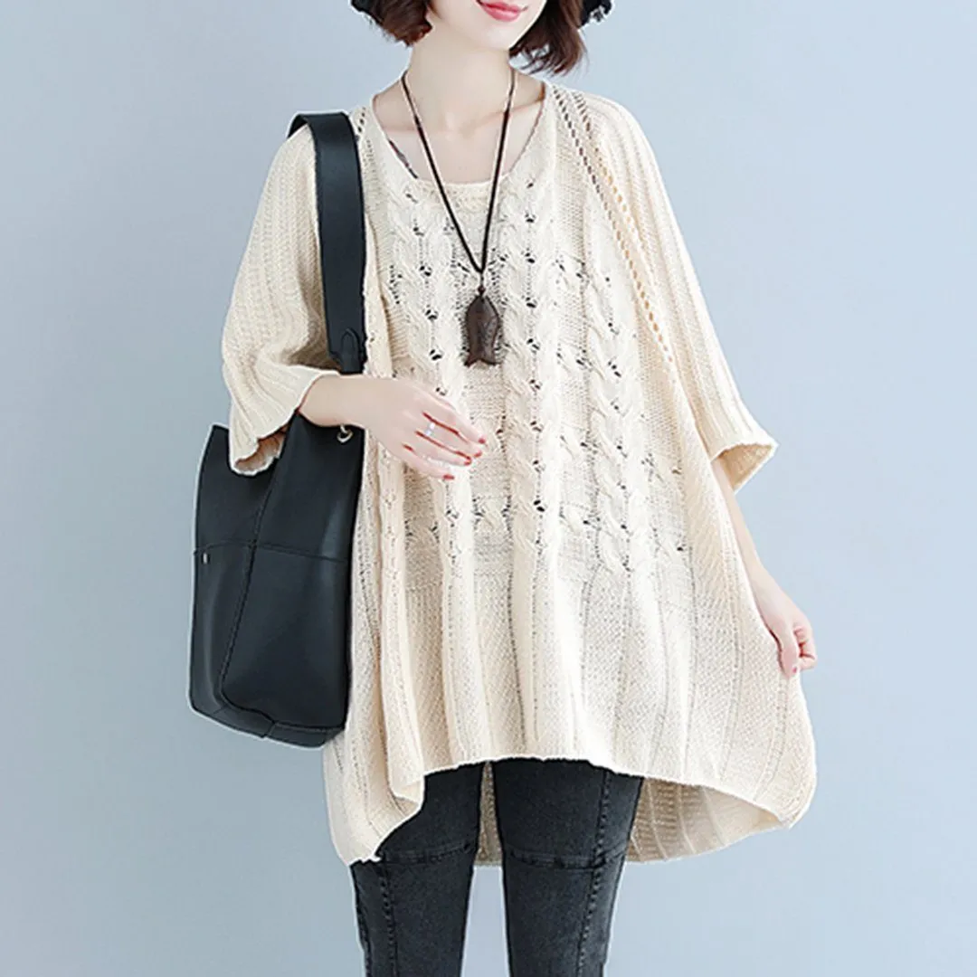 BABAKUD Crew Neck Knitted Casual Loose Thin Sweater