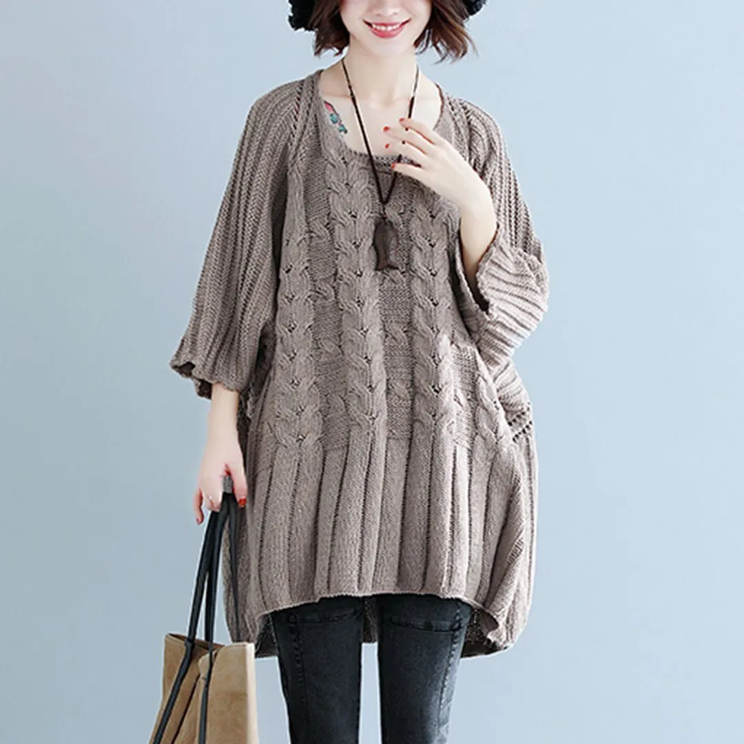 BABAKUD Crew Neck Knitted Casual Loose Thin Sweater