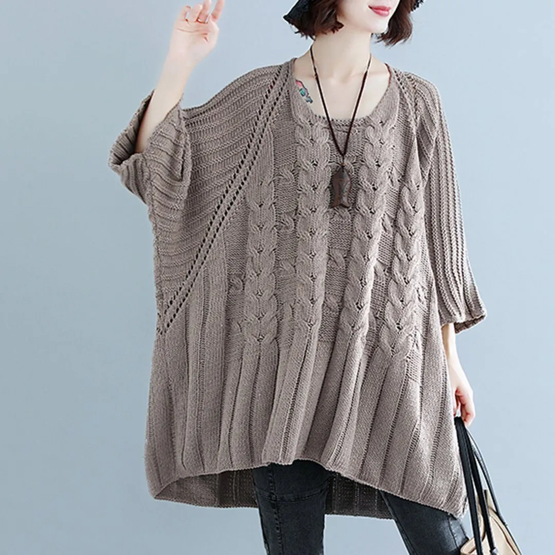 BABAKUD Crew Neck Knitted Casual Loose Thin Sweater