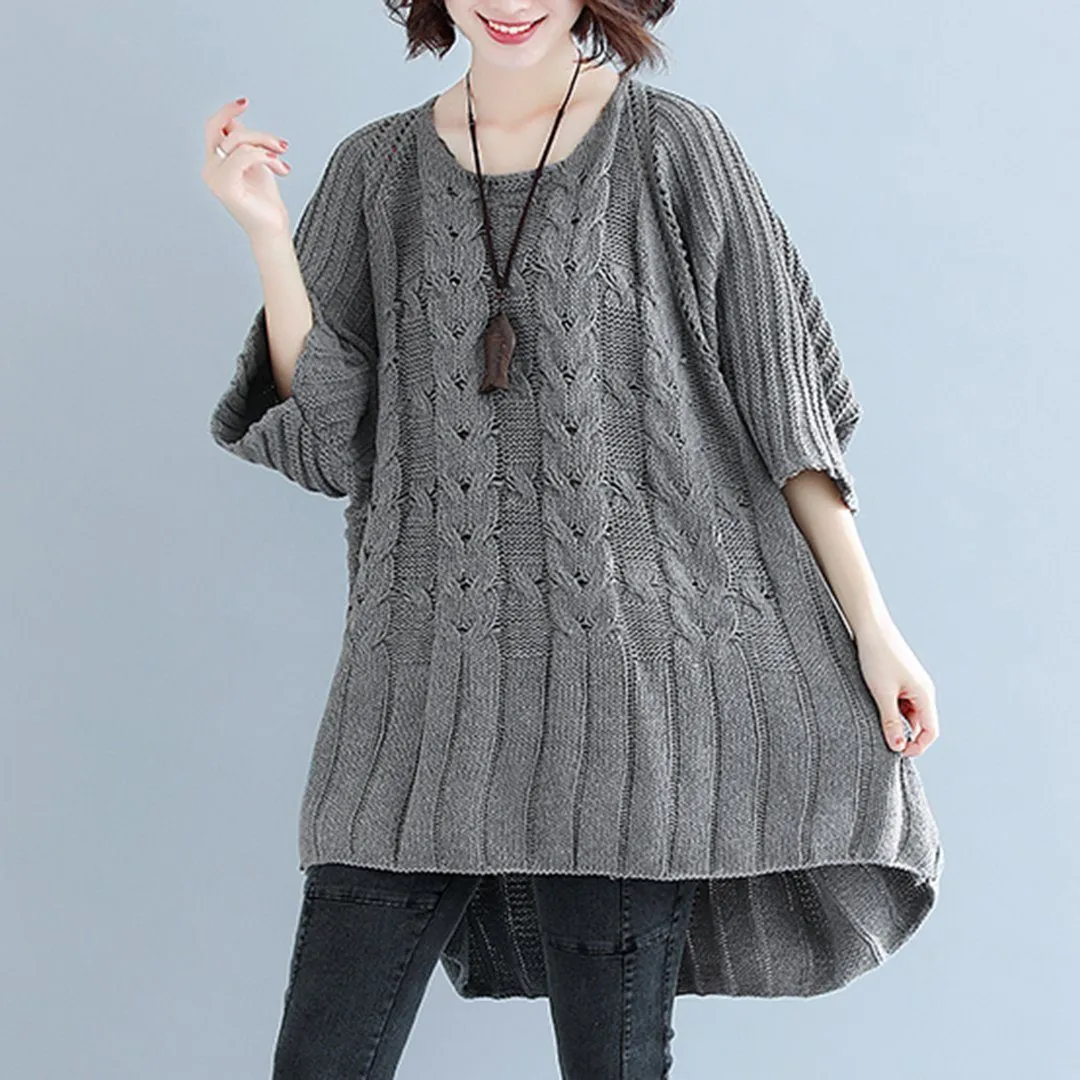 BABAKUD Crew Neck Knitted Casual Loose Thin Sweater