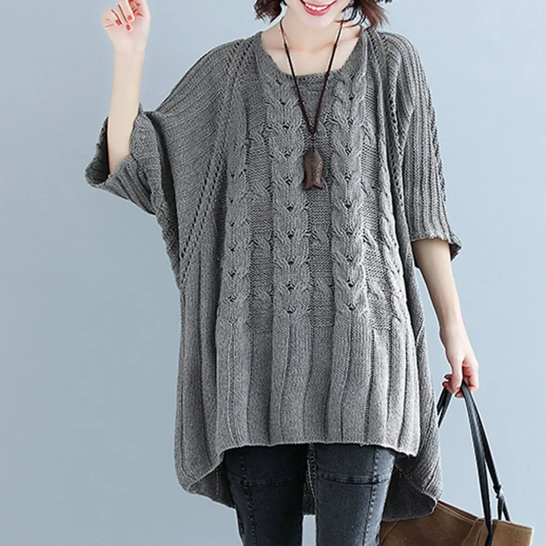 BABAKUD Crew Neck Knitted Casual Loose Thin Sweater