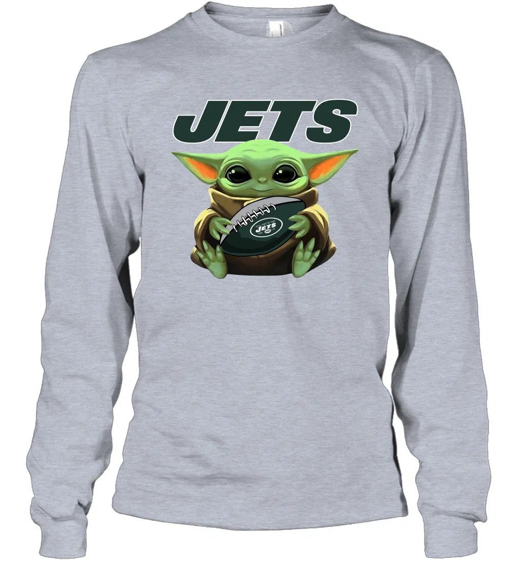 Baby Yoda Loves The New York Jets Star Wars Baby Yoda Hugs Jets NFL Adult Long Sleeve T-Shirt