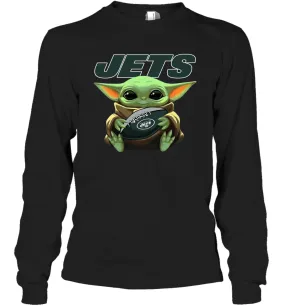 Baby Yoda Loves The New York Jets Star Wars Baby Yoda Hugs Jets NFL Adult Long Sleeve T-Shirt