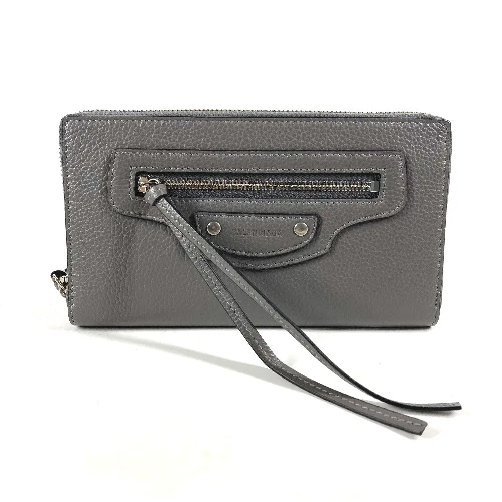 BALENCIAGA Long Wallet Purse 640115 leather gray Long wallet Neo classic Women Used Authentic