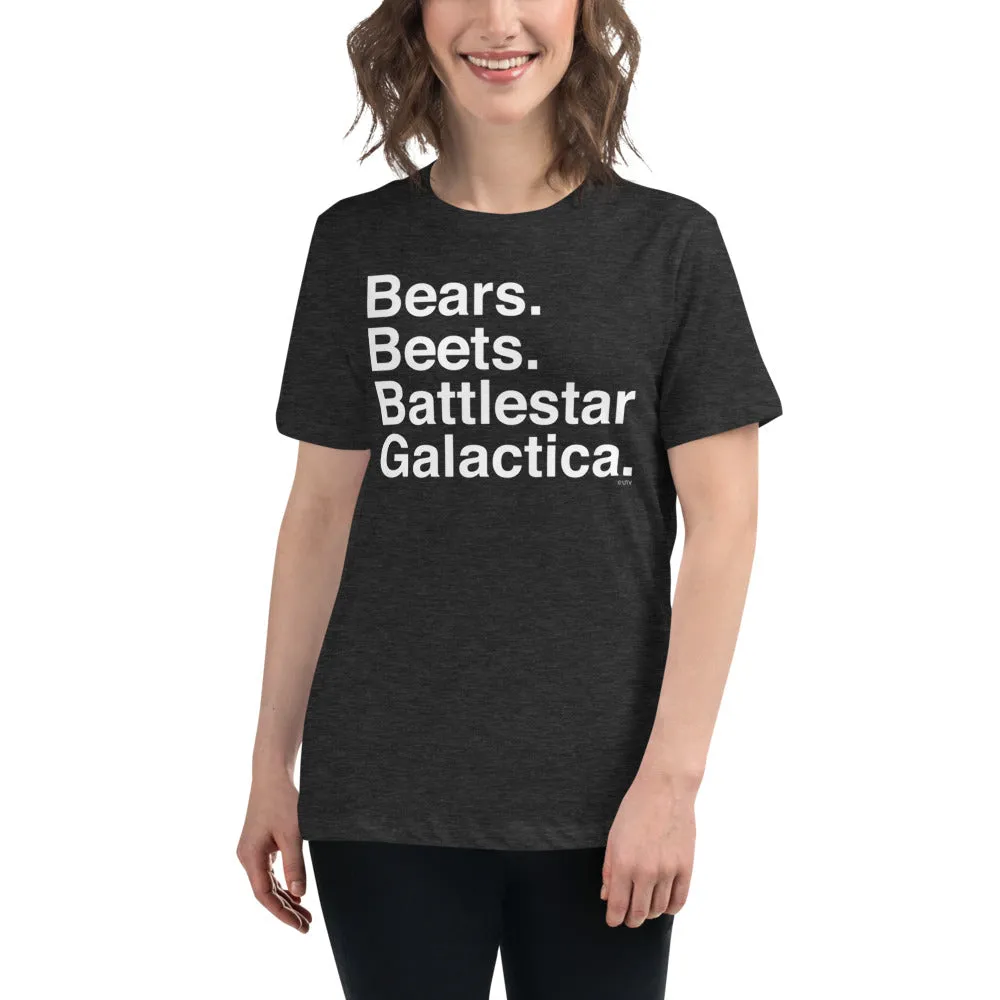 Bears. Beets. BSG. Women's Relaxed T-Shirt