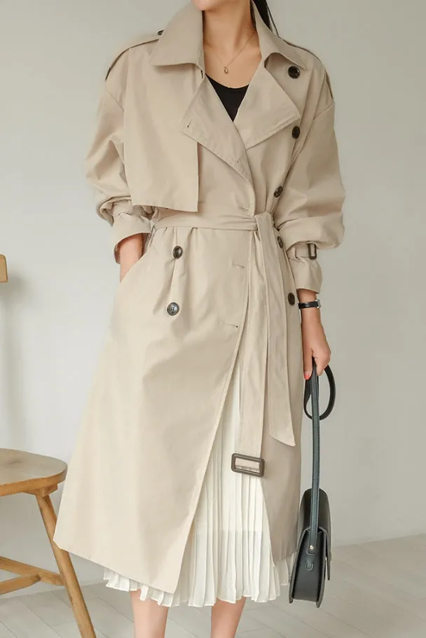 Beige Classic Double Breasted Trench Coats For Womens Cotton Blend New