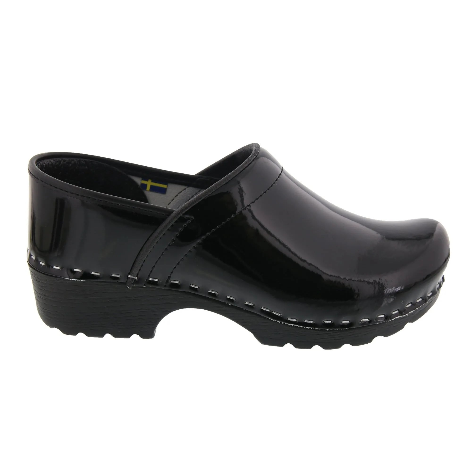 BJORK Women's Swedish Professional Black Patent Leather Clogs