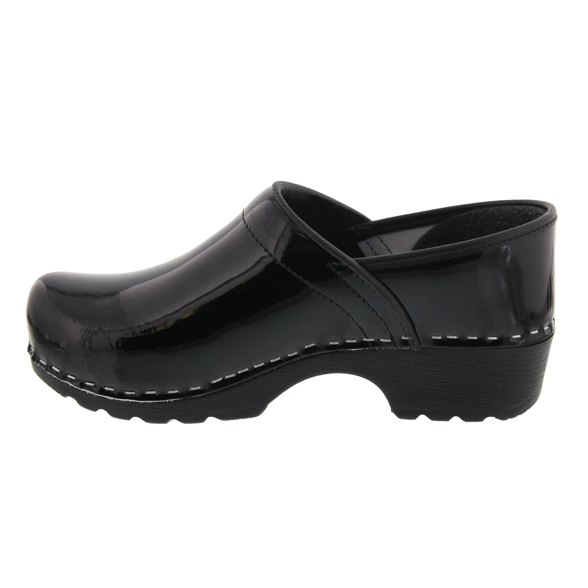 BJORK Women's Swedish Professional Black Patent Leather Clogs