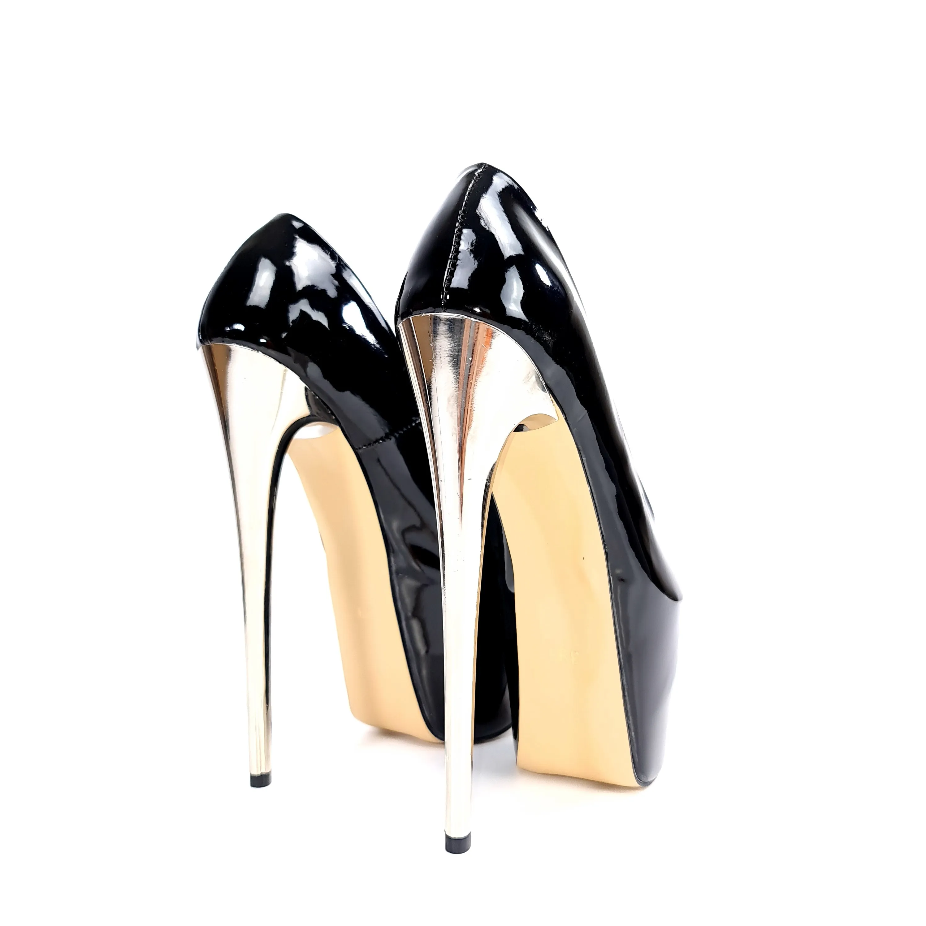 Black Gloss Metallic Heels Classic Pumps