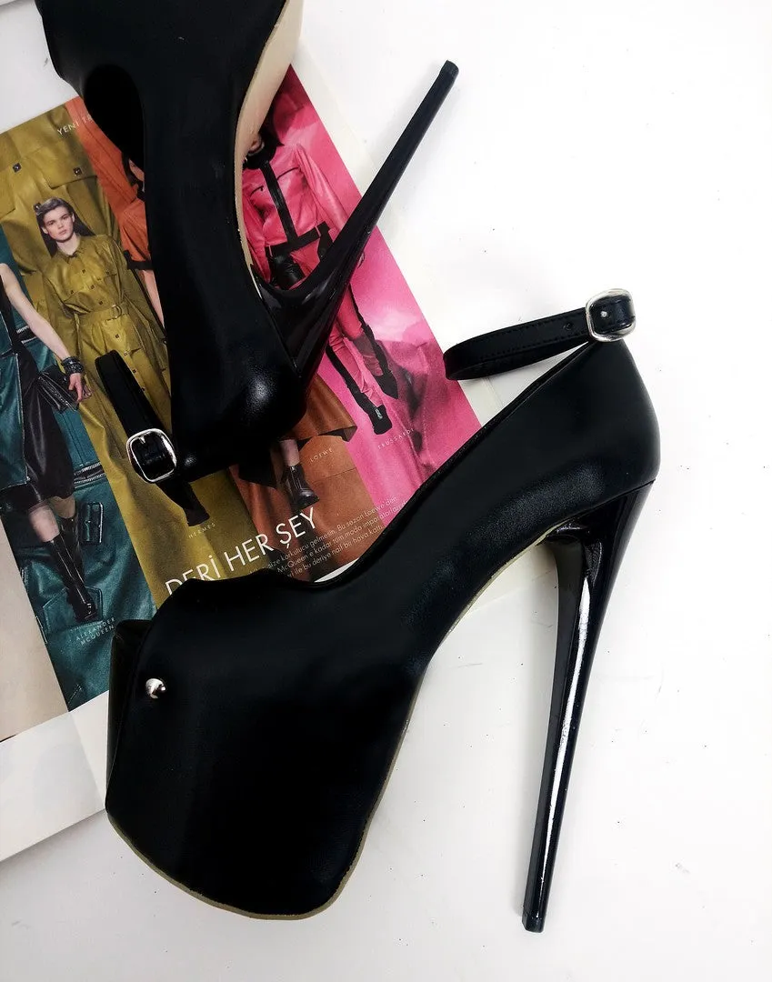 Black Matte Ankle Strap Platform High Heels