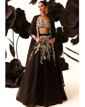 Black Paisley Jaal Heavy Lehenga