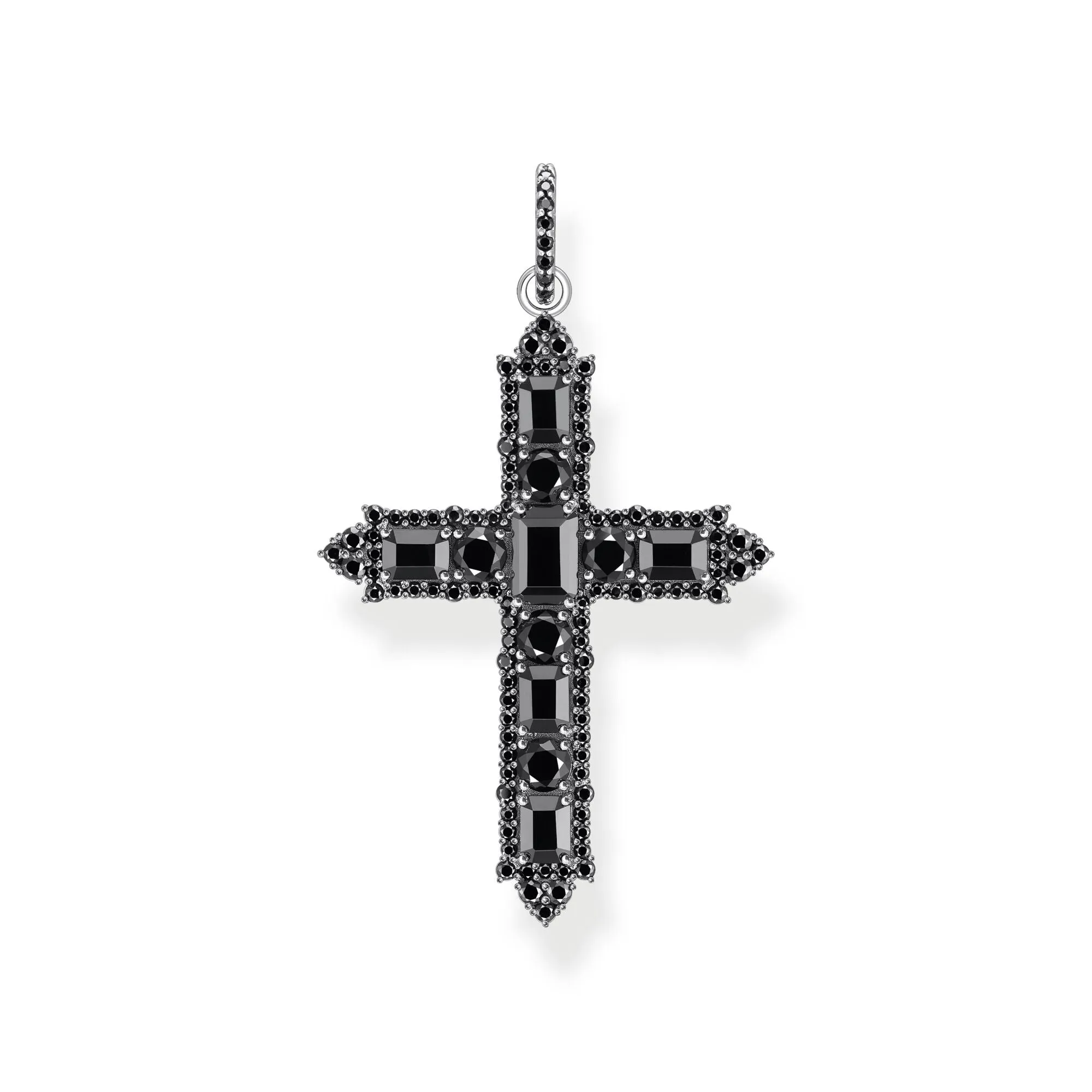 Blackened cross pendant with zirconia