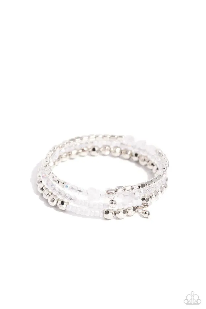 Boundless Behavior White Butterfly Coil Bracelet - Paparazzi Accessories